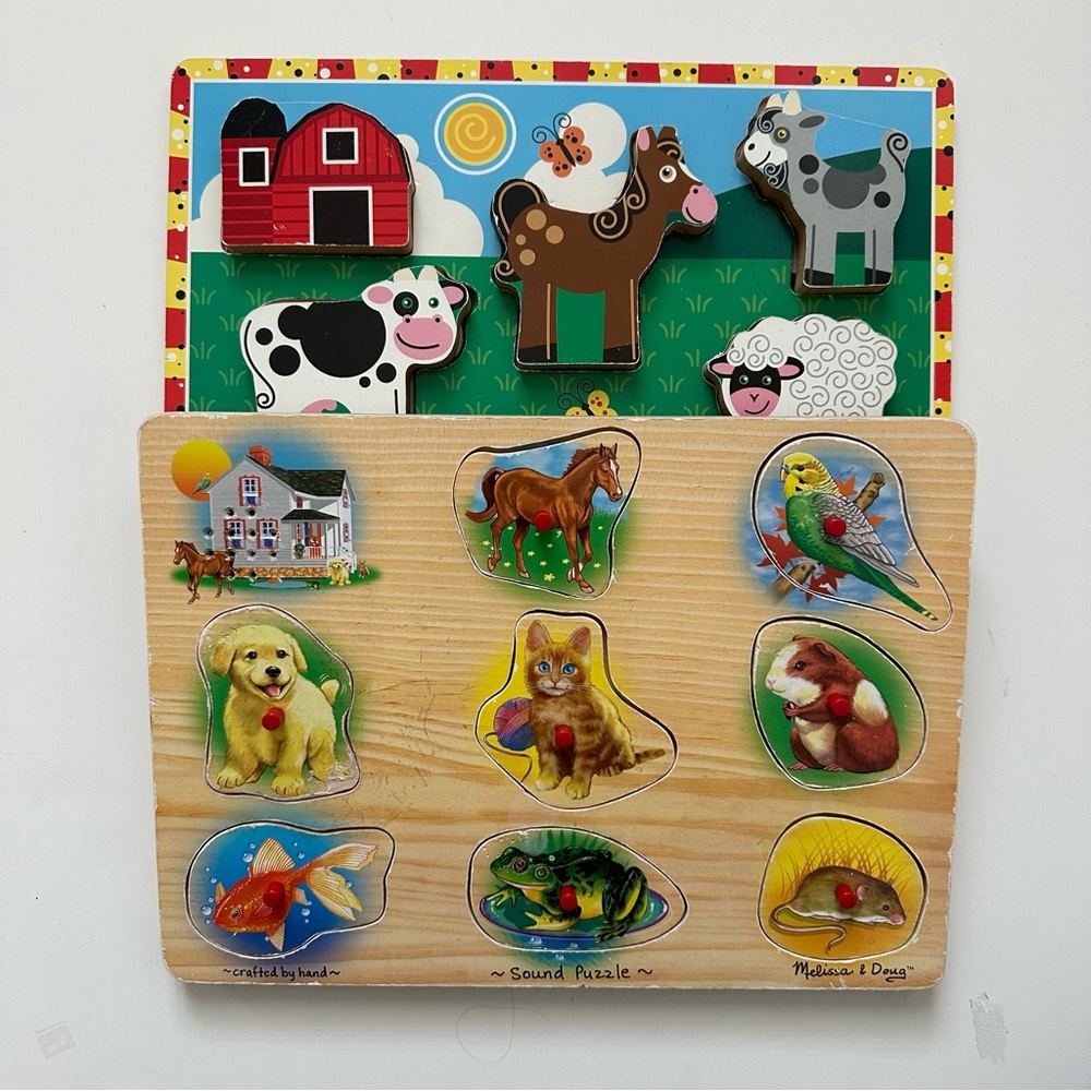 Two Melissa & Doug Animal Puzzles—featuring chunky farm animals and pet sounds!